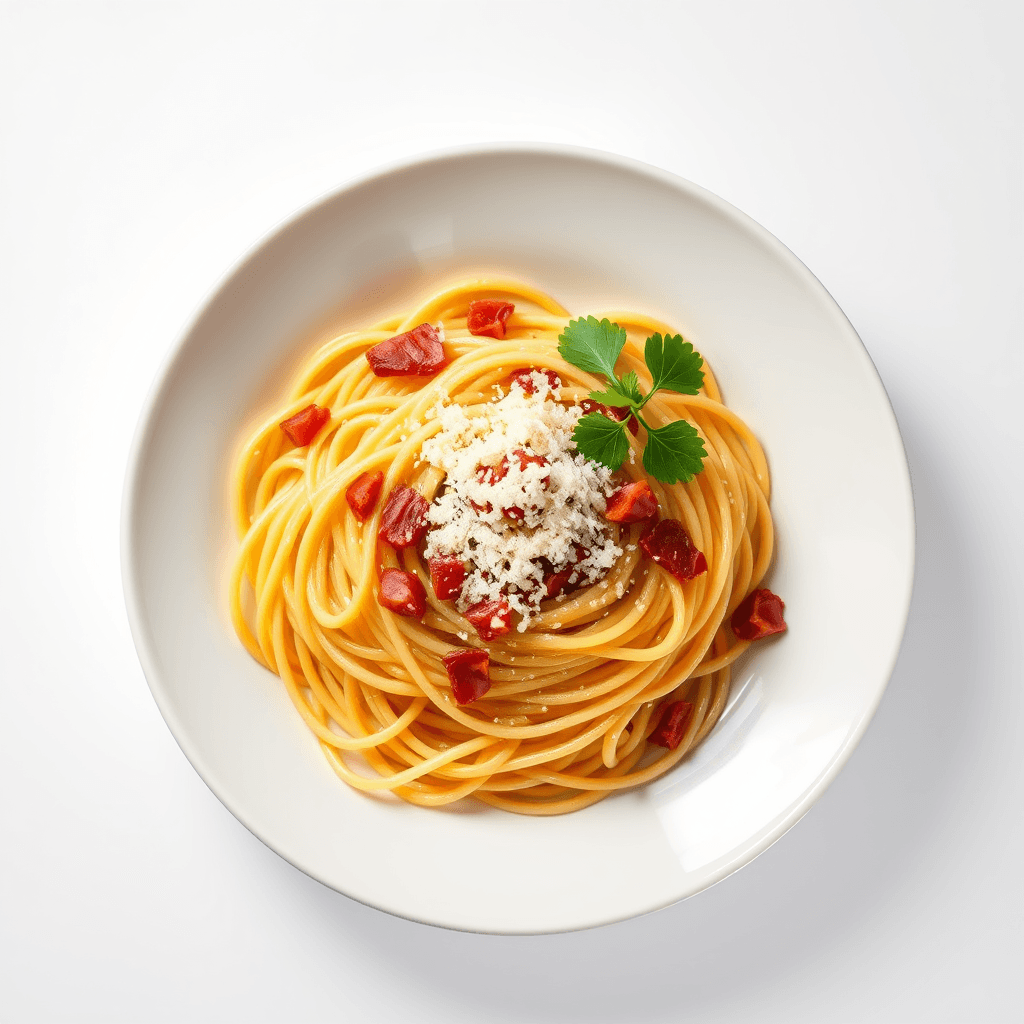 Gere uma imagem de um prato de macarrão para eu usar no cardápio do meu restaurante.